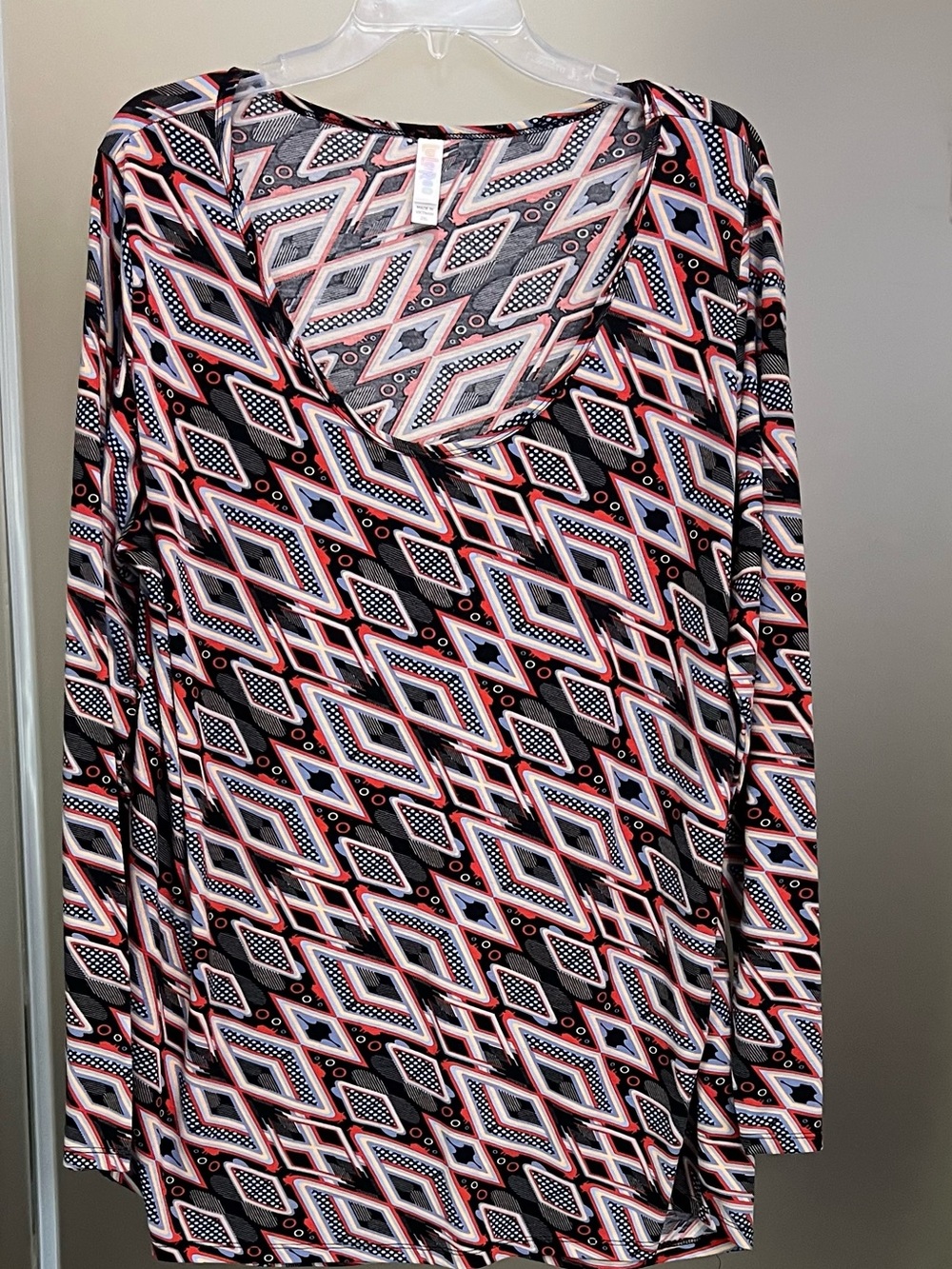 LuLaRoe Long Sleeve Tee in Black, White, Red with Blue Accents